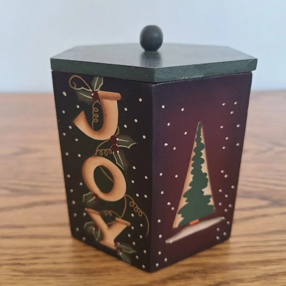 Crazy Mountain Vintage Christmas Votive Candle Holder Wooden Box With Lid